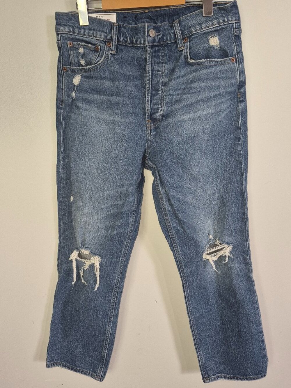 Gap Cheeky Straight High Rise Jeans, Distressed Knees, Size 31/12R
